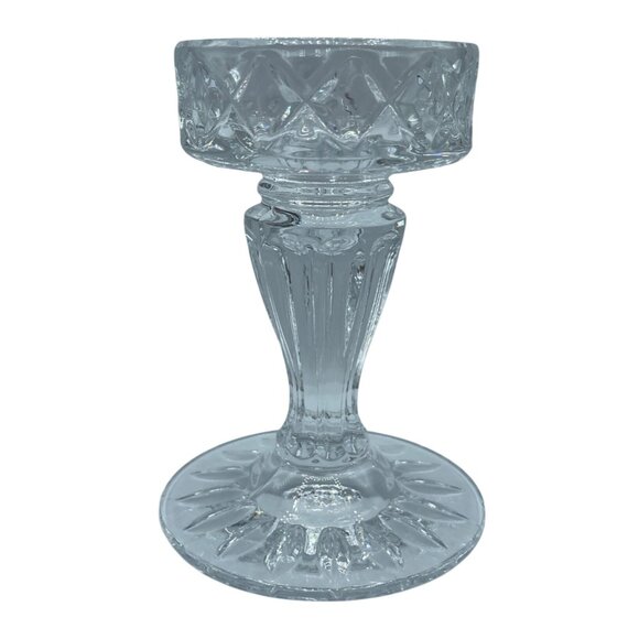 Block Crystal Taper Candle Holder Votive Clear Heavy 5.5" VTG - Picture 3 of 7